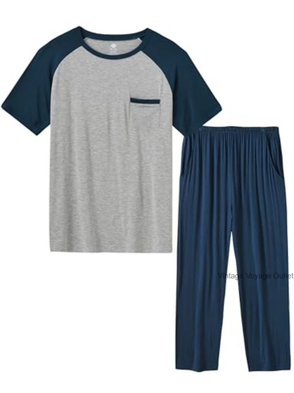 Men's Pajama Set Short Sleeve Bottom PJ's Pants Sleep Night Suit 2 Piece Ultra